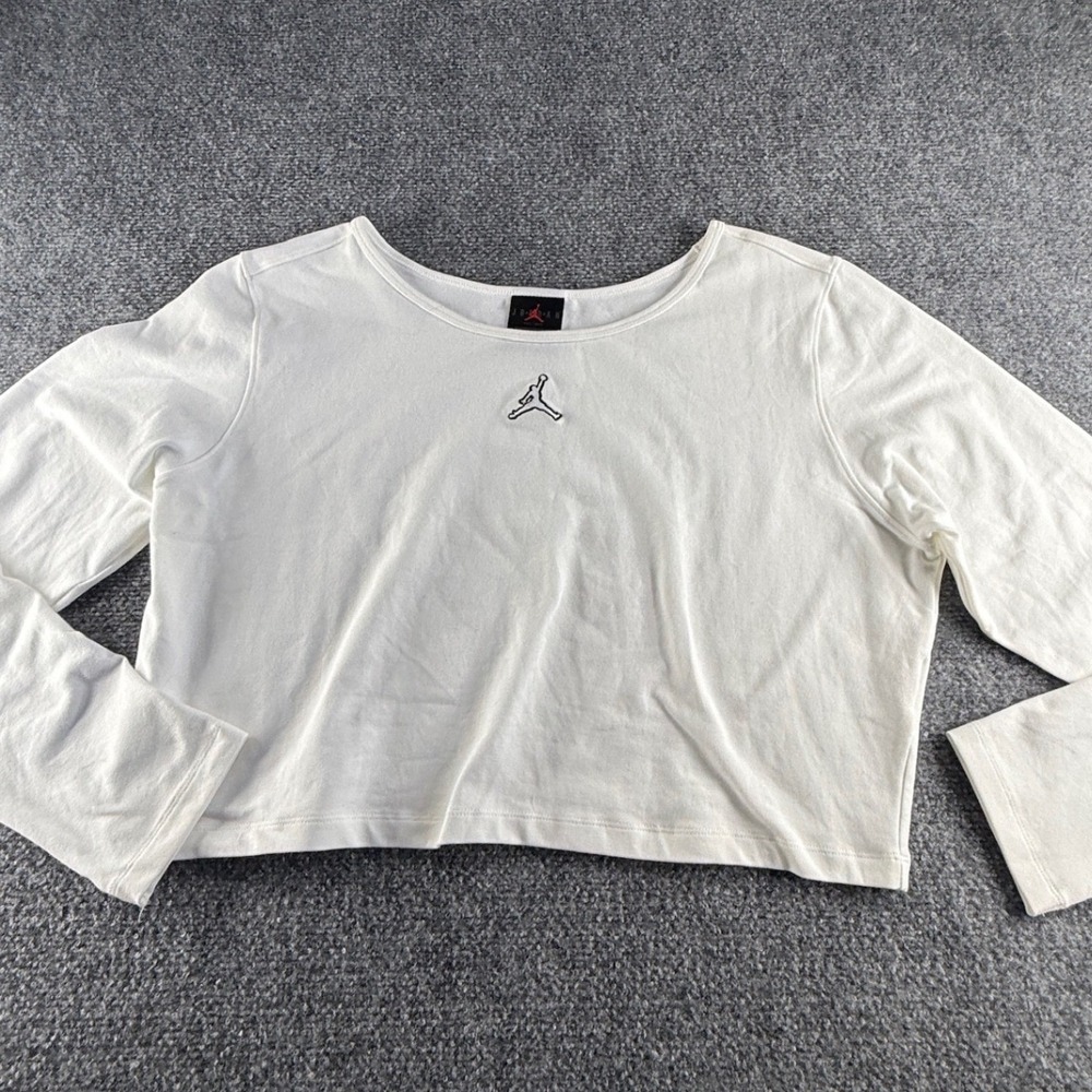 Jordan Brand Womens White Long Sleeve Cropped Jumpman Logo Top XXL Tight Fit